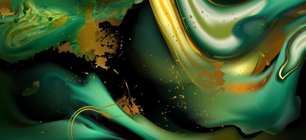 Textura fluida abstrata efeito de mármore dourado verde