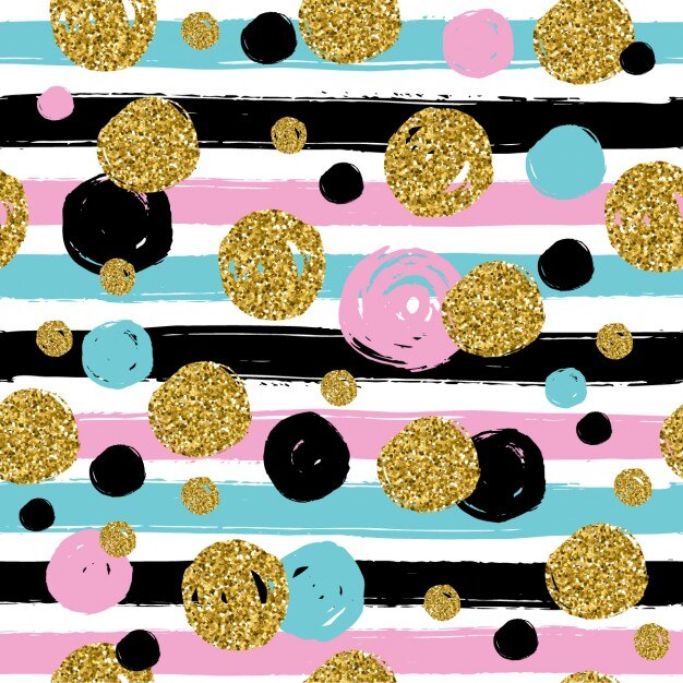 Vetor grátis textura glitter dourado com mão desenhar blackpinkblue círculos e linha padrão sem emenda no estilo do ouro do projeto do vetor fundo da celebração metálico