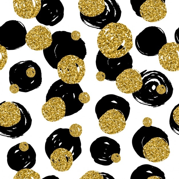 Textura glitter dourado com mão desenhar círculos blackgolden padrão sem emenda no estilo do ouro do projeto do vetor fundo da celebração metálico