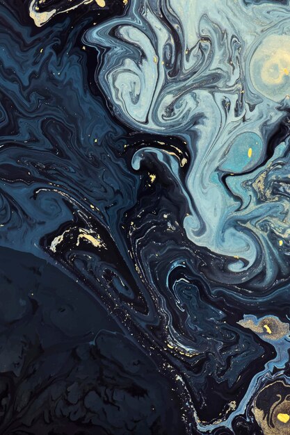 Textura líquida azul abstrata com impressão e pôster de arte de parede com glitter dourado