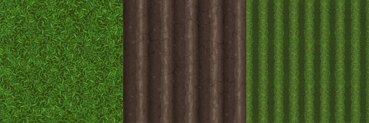Vetor grátis texturas de jogo de gramado verde, campo de fazenda arado