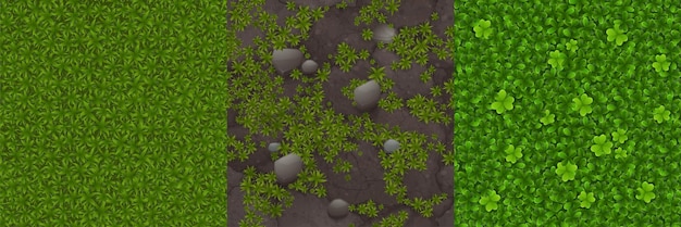 Texturas de jogo de gramado verde, grama e pedras