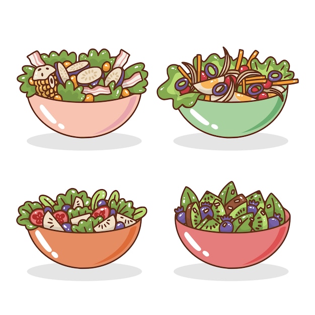 Tigelas de frutas e saladas