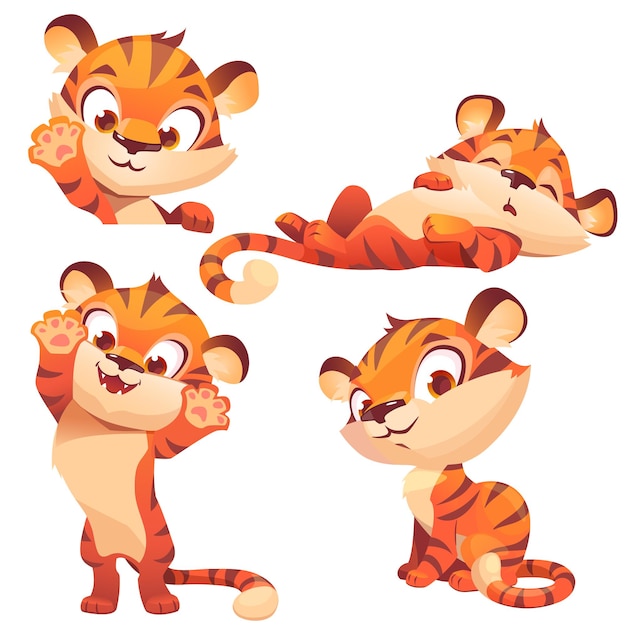 Vetor grátis tigre fofo personagem de desenho animado animal filhote engraçado