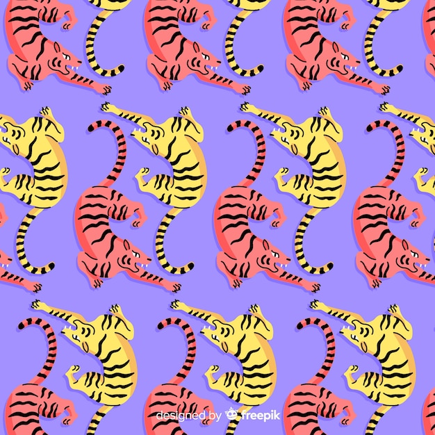 Vetor grátis tigre padrão desenhado à mão design