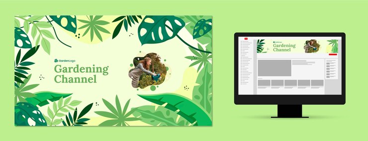 Vetor grátis tinha desenhado a arte do canal do youtube de jardinagem de design plano