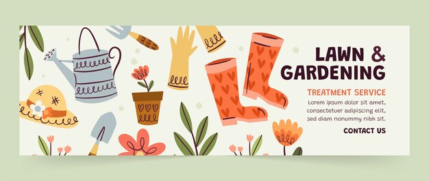 Tinha desenhado o cabeçalho de contração de jardinagem de design plano