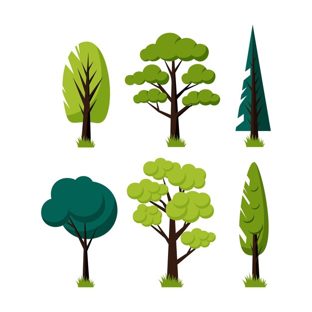Tipo de árvores verdes de design plano