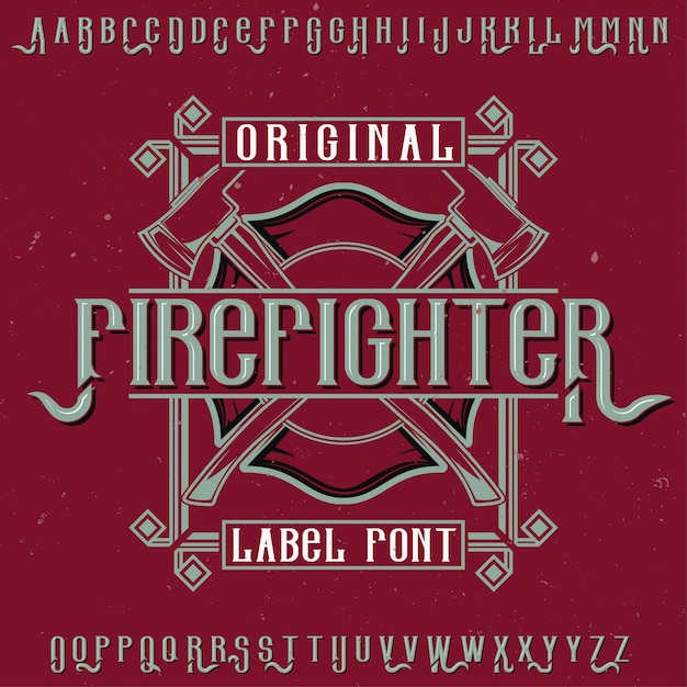 Vetor grátis tipo de letra da etiqueta original com o nome 'firefighter'. bom para usar em qualquer design de etiqueta.