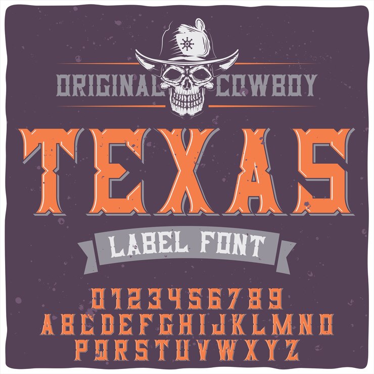 Vetor grátis tipo de letra da etiqueta original denominado "texas".
