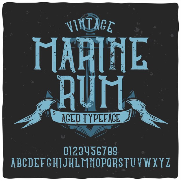 Tipo de letra do alfabeto vintage chamado marine rum.