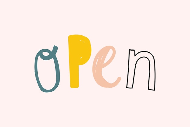 Vetor grátis tipografia de letras à mão de rabiscos de vetor de palavra aberta