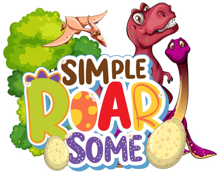 Vetor grátis tipografia simples roar some word com personagem de desenho animado do grupo dinosaur