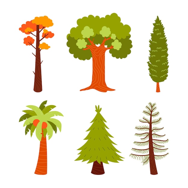 Tipos de árvores desenhados à mão