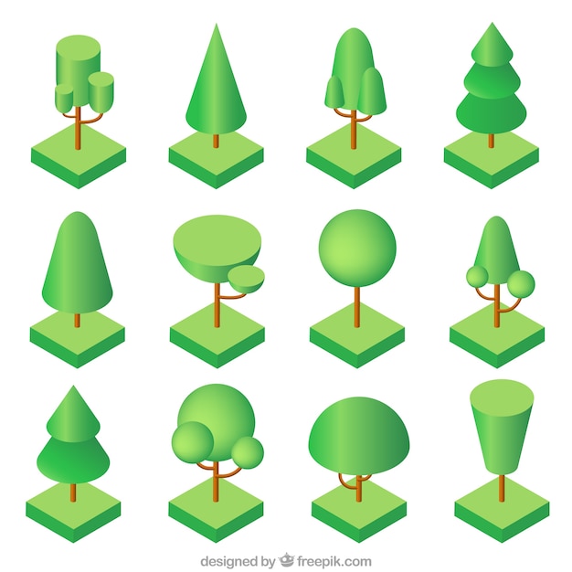 Vetor grátis tipos de árvores no projeto isométrica