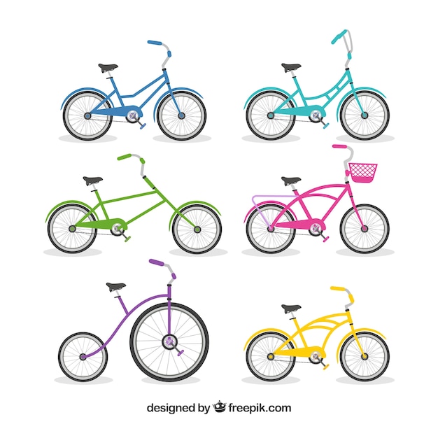 Tipos de bicicletas em design plano