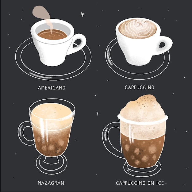 Vetor grátis tipos de café aromáticos para um amante do café