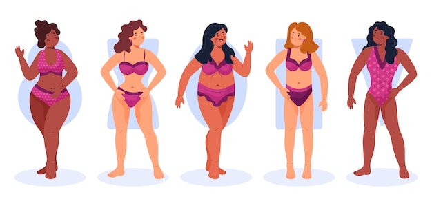 Tipos de coleção de formas do corpo feminino desenhados à mão