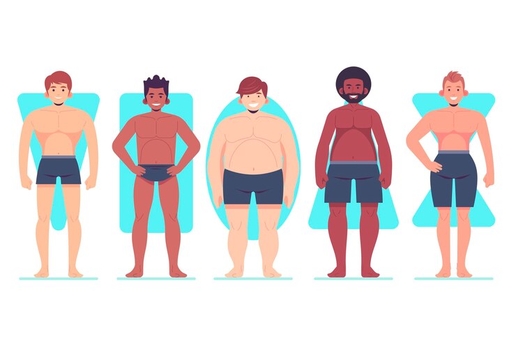 Vetor grátis tipos de coleção de formas do corpo masculino desenhados à mão plana