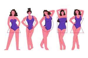 Vetor grátis tipos de formas do corpo feminino desenhados à mão plana