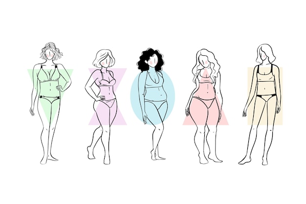 Vetor grátis tipos de formas do corpo feminino desenhados à mão