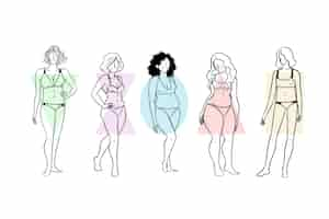 Vetor grátis tipos de formas do corpo feminino desenhados à mão