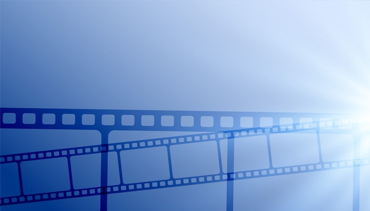 Vetor grátis tiras de filme de cinema fundo azul