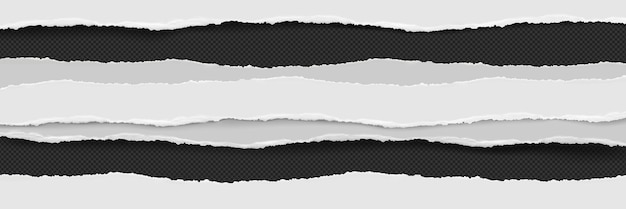 Tiras longas de papel rasgado com bordas rasgadas ilustração vetorial realista de páginas de caderno em branco cortadas e pedaços danificados com bordas rasgadas vazio quebrado e rasgado papelão ou folhas de jornal