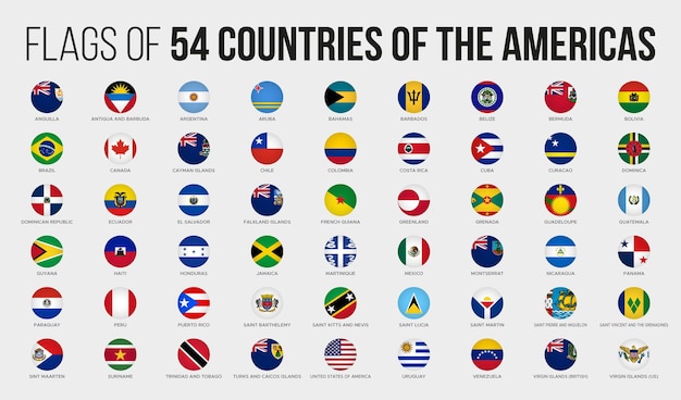 Todas as bandeiras estaduais dos países das américas circundam o estilo do botão isolado no branco alfabético