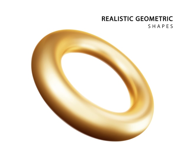 Vetor grátis tor realista isolado no fundo branco vetor geométrico 3d anéis dourados elemento mínimo de decoração