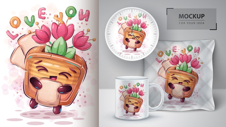 Vetor grátis torradeira com pôster tulipa e merchandising