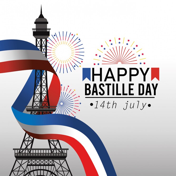 Vetor grátis torre eiffel com fita de bandeira de frança