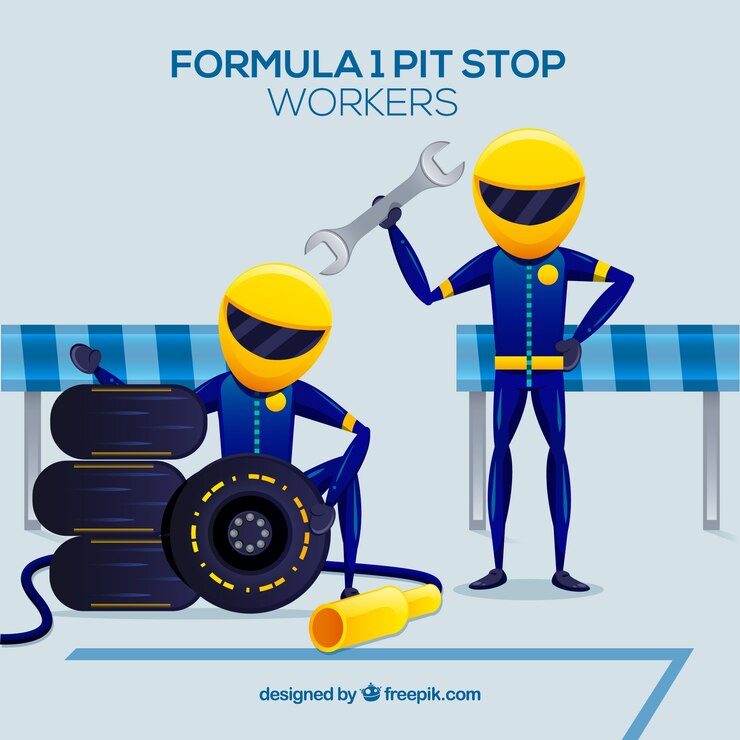 Vetor grátis trabalhadores de pit stop de fórmula 1 com design plano