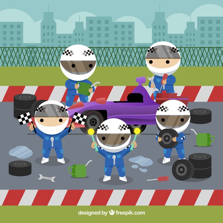 Vetor grátis trabalhadores do pit stop de fórmula 1