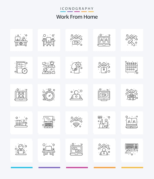 Trabalho criativo em casa 25 pacote de ícones OutLine, como comunicação on-line de mesa de escritório na web