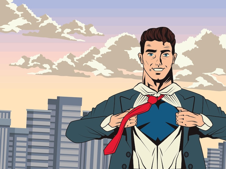Vetor grátis traje de mudança de super-herói na cidade