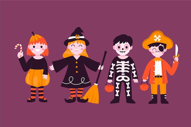 Trajes de halloween desenhados para crianças