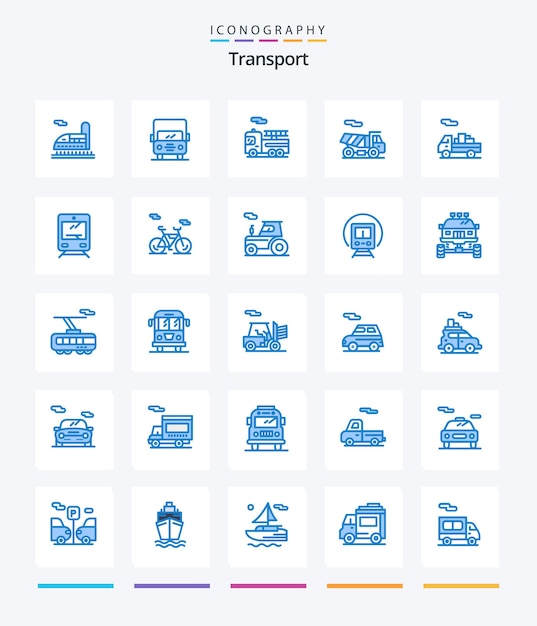Vetor grátis transporte criativo 25 pacote de ícones azuis, como transporte de bicicleta, transporte de quadriciclo