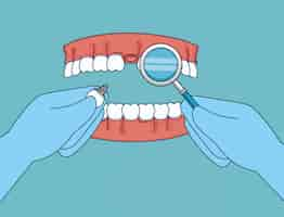 Vetor grátis tratamento dentário com espelho bucal e prótese