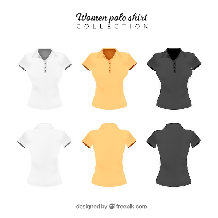 Vetor grátis três cor mulher polo camisa coleção