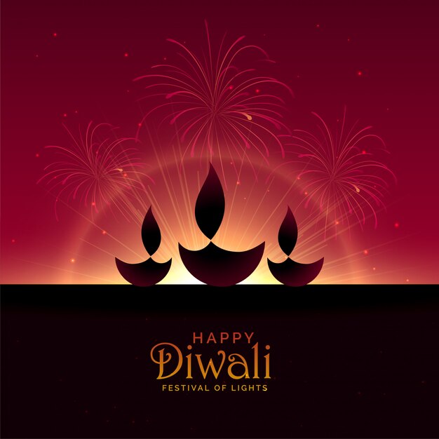 Três, diwali, diya, com, fogos artifício