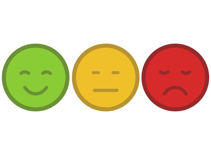 Vetor grátis três feedback emoji feliz triste estilo cartoon médio