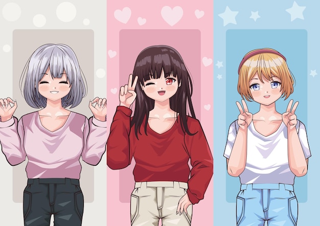 Três meninas estilo anime