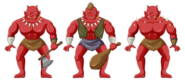 Vetor grátis três personagens de desenhos animados orcs isolados