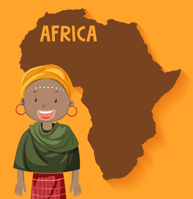 Vetor grátis tribos indígenas africanas com mapa ao fundo