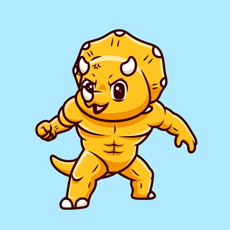 Vetor grátis triceratops bonito vector de desenho animado muscular ilustração icon de natureza animal vector plano isolado