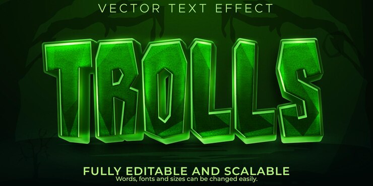 Vetor grátis trolls de efeitos de texto editáveis, desenho em 3d e estilo de fonte em quadrinhos