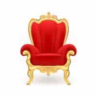 Vetor grátis trono real, cadeira vermelha luxuosa com os pés dourados cinzelados isolados no fundo.