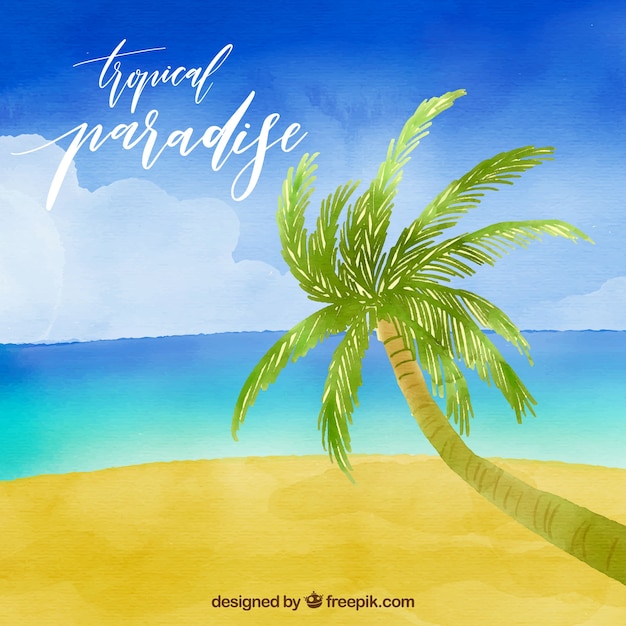 Tropical, aguarela, praia, fundo