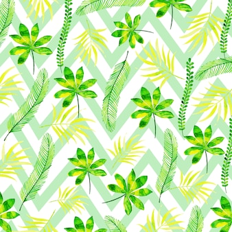 Tropical leaves pattern em estilo aquarela com listras